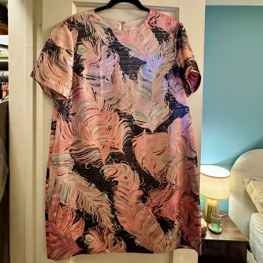 💯 Kate Spade | Regal Plumes Metallic MIni Shift Dress